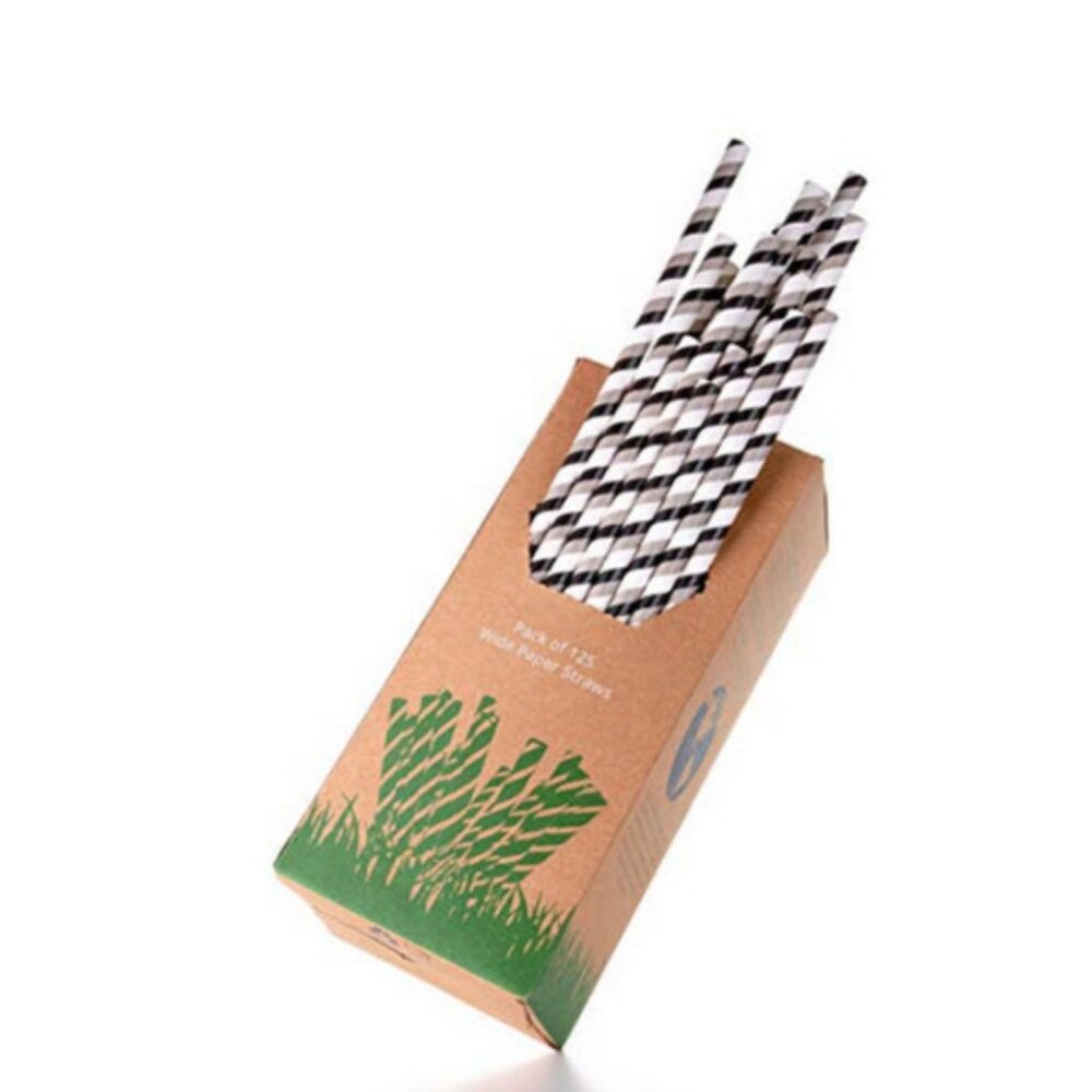 Black & Grey Pinstripe wide Party straws - Picture 5 of 8